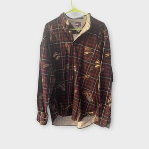 Vintage Tommy Hilfiger Mens Sz XL Flannel Winter Sports Print Long Sleeve